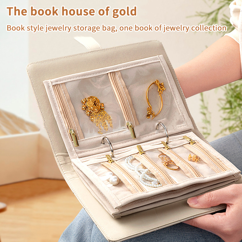 Binder Storage Box - PU Leather Jewelry Storage Book Zipper