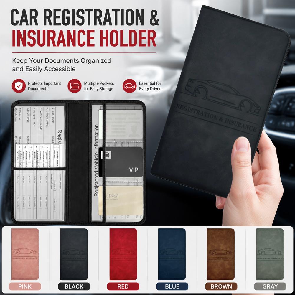 Binder Storage Box - PU Leather Car Registration Insurance Card
