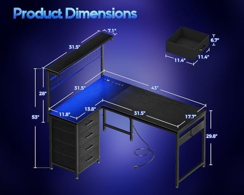 43” L Shaped Gaming Desk for S - Gaming Desk With Hutch review and price
