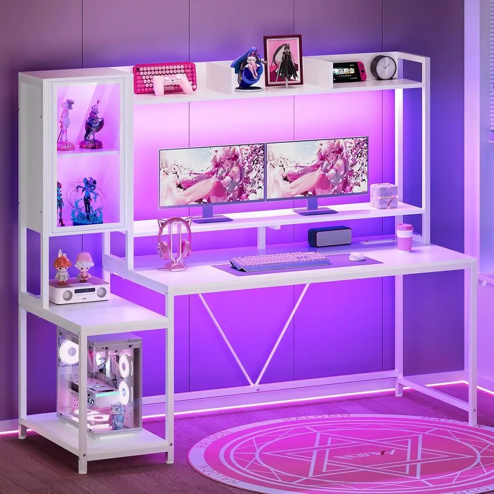 60 LED-lit Gaming Desk with Hu - Gaming Desk With Hutch review and price