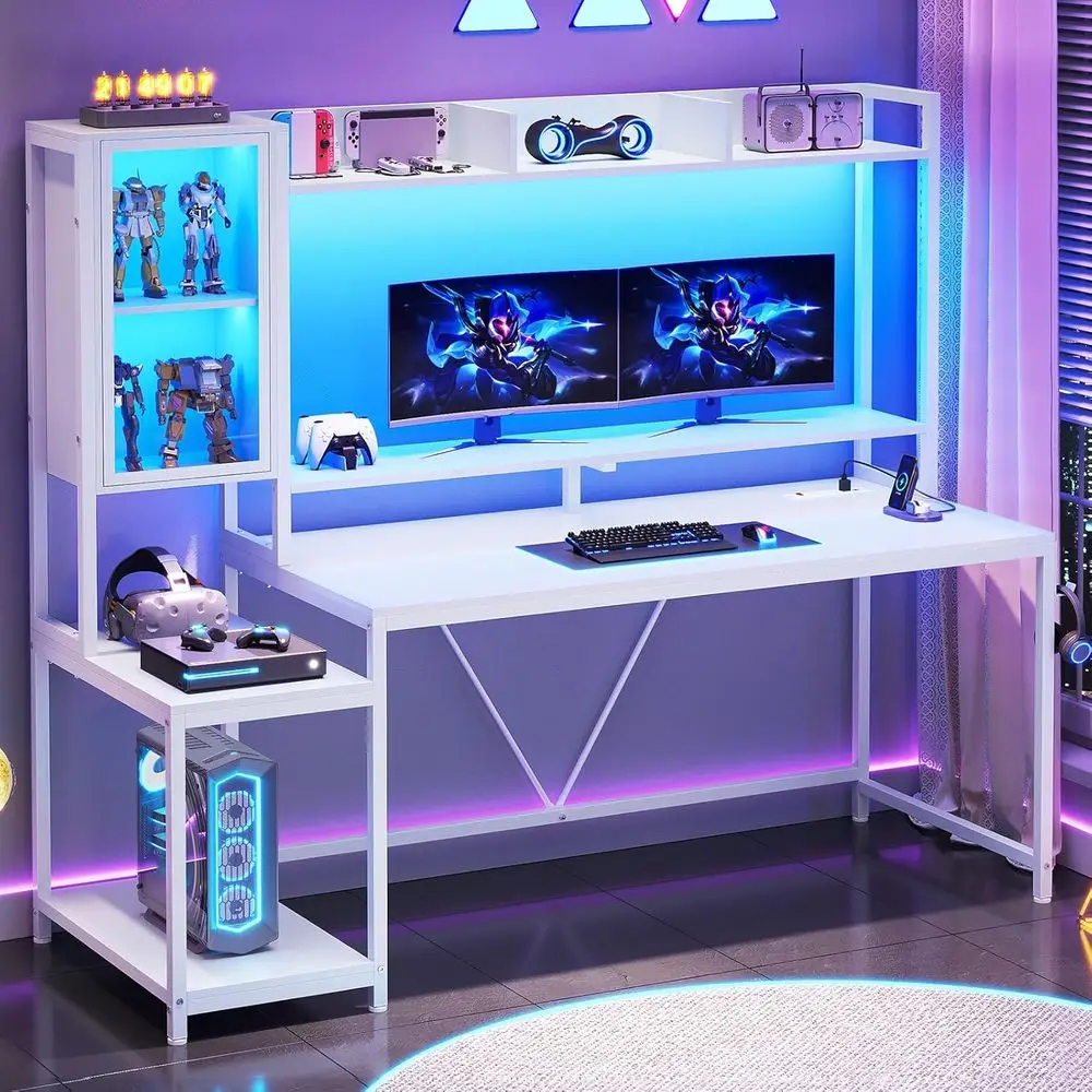 60 LED-lit Gaming Desk with Hu - Gaming Desk With Hutch review and price