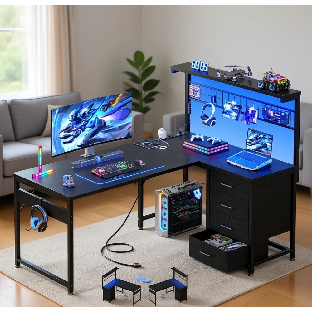 L Shaped Gaming Desk with Shel - Gaming Desk With Hutch review and price