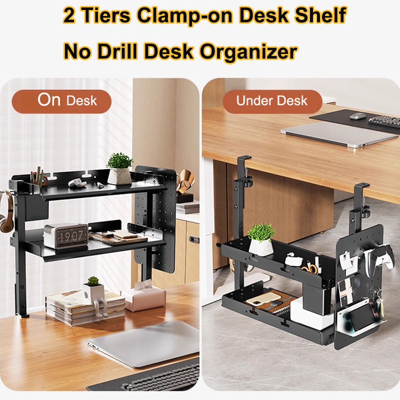Clamp-on 14 inch Above Below D - Gaming Desk With Hutch review and price