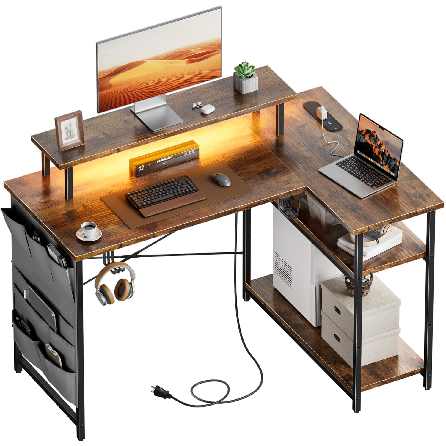 L-Shaped Computer Desk, Featur - Gaming Desk With Hutch review and price