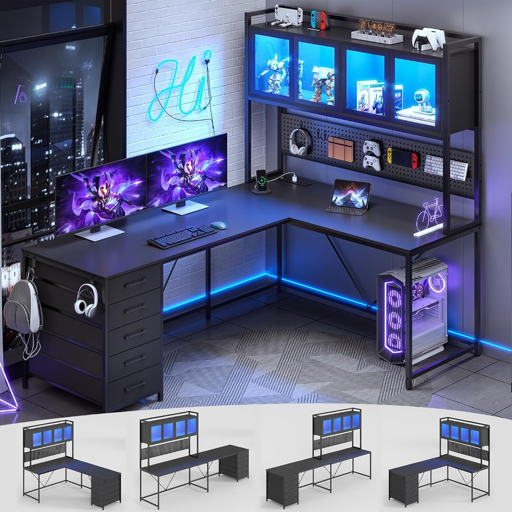 L Shaped Gaming Desk with Draw - Gaming Desk With Hutch review and price